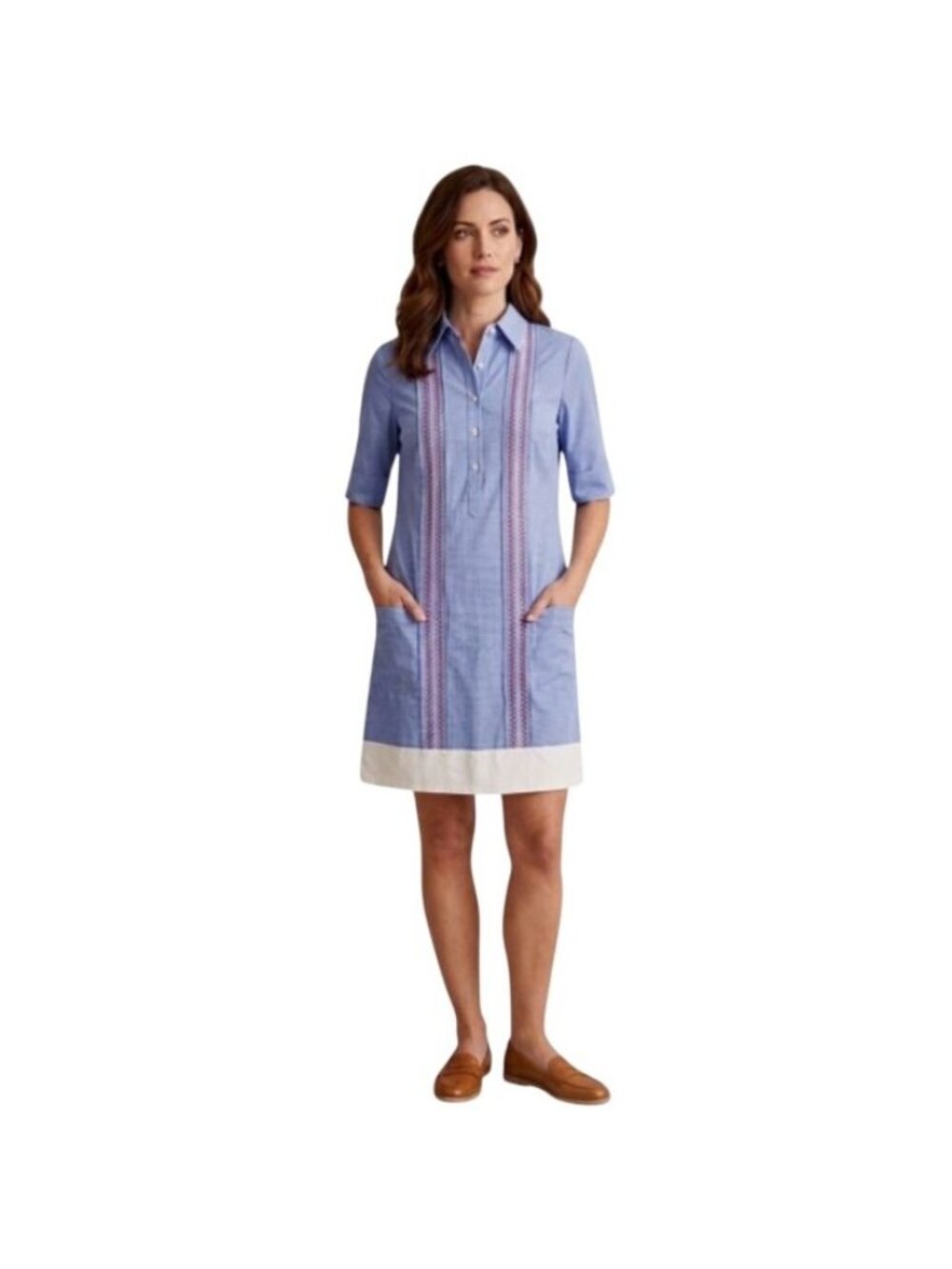 San Cristobal Blue Gingham Check Cotton Shirtdress M Casual Preppy Travel